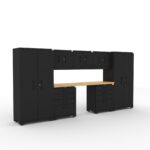 CAT garage storage cabinet set with 2 lockers, 3 wall cabinets, 1 base cabinet, 1 tool cabinet and 84 inch worktop