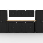 CAT fully-welded garage storage cabinets with 2 lockers, 3 wall cabinets and 2 base cabinets
