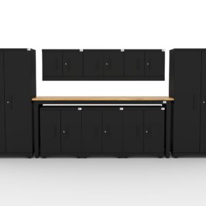 CAT fully-welded garage storage cabinets with 2 lockers, 3 wall cabinets and 2 base cabinets