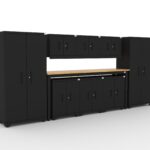 CAT fully-welded garage storage cabinets with 2 lockers, 3 wall cabinets and 2 base cabinets