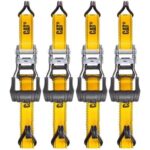 CAT 4-piece 16ft Ratchet Tie Down Set with Rubber-Coated Hooks – 3,000lb Work Capacity
