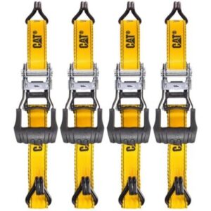 CAT 4-piece 16ft Ratchet Tie Down Set with Rubber-Coated Hooks – 3,000lb Work Capacity