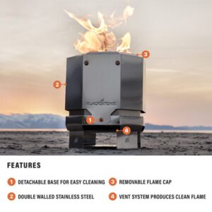 Description Stowable stand included Removable smoke director and handles Removable b15″ Smokeless Fire Pit15″ Smokeless Fire Pitase for easy cleaning and maintenance Smokeless fire technology For outdoor use only