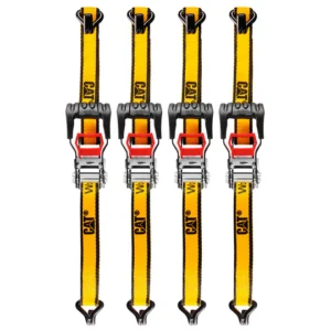 CAT 4-piece 12ft Ratchet Tie Down Set with Rubber-Coated Hooks – 1,000lb Work Capacity