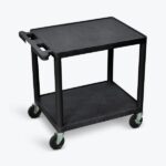 Luxor 2-Shelf Plastic Utility Cart with Flat Shelves - 300lb Weight Capacity - Black