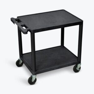 Luxor 2-Shelf Plastic Utility Cart with Flat Shelves - 300lb Weight Capacity - Black