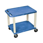 Luxor 2-Shelf Heavy Duty Plastic Utility Cart with 2 Flat Shelves - 200lb Weight Capacity - 24 x 18 - Blue