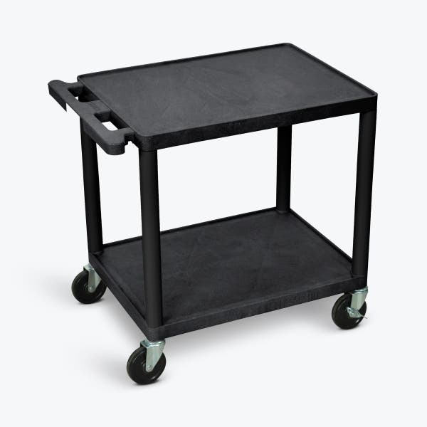 Luxor 2-Shelf Heavy Duty Plastic Utility Cart with 2 Flat Shelves - 200lb Weight Capacity - 24 x 18 Luxor 2-Shelf Plastic Utility Cart with Flat Shelves - 300lb Weight Capacity - Black