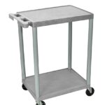 Luxor 2-Shelf Plastic Utility Cart with Flat Shelves - 300lb Weight Capacity - Grey