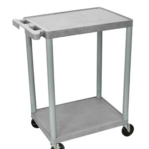 Luxor 2-Shelf Plastic Utility Cart with Flat Shelves - 300lb Weight Capacity - Grey