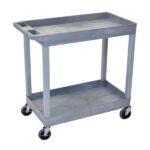 Luxor 2-Shelf Plastic Utility Cart with Spacious Tub Shelves - 300lb Weight Capacity - Grey