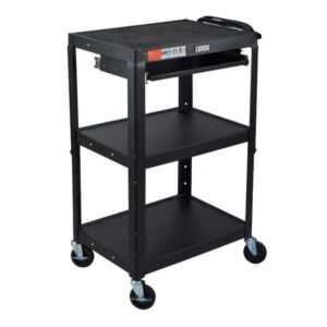 Luxor Adjustable-Height 3-Shelf Steel AV Cart with pullout tray - 75lb Weight Capacity - Black