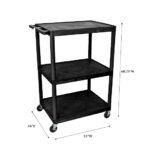 Luxor 3-Shelf Plastic Utility Cart with Flat Shelves, 3-outlets and 15' cord - 300lb Weight Capacity - Black