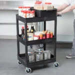 Luxor 3-Shelf Plastic Utility Cart with Spacious Tub Shelves - 300lb Weight Capacity - Black