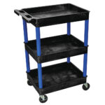 Luxor 3-Shelf Plastic Utility Cart with Spacious Tub Shelves Black with Blue Legs