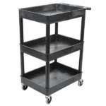 Luxor 3-Shelf Plastic Utility Cart with Spacious Tub Shelves - 300lb Weight Capacity - Black