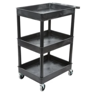 Luxor 3-Shelf Plastic Utility Cart with Spacious Tub Shelves - 300lb Weight Capacity - Black