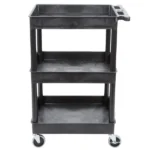 Luxor 3-Shelf Plastic Utility Cart with Spacious Tub Shelves - 300lb Weight Capacity - Black