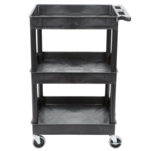 Luxor 3-Shelf Plastic Utility Cart with Spacious Tub Shelves - 300lb Weight Capacity - Black