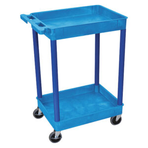 Luxor 32inch 2-Shelf Plastic Utility Cart with Flat Shelf and Tub Shelf – 300lb Weight Capacity – Blue