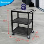Luxor 34inch 3-Shelf Plastic Utility Cart with Flat Shelves - 300lb Weight Capacity - Black1