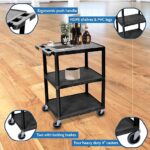 Luxor 34inch 3-Shelf Plastic Utility Cart with Flat Shelves - 300lb Weight Capacity - Black1