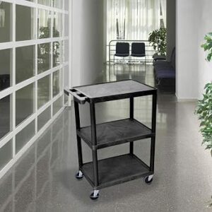 Luxor 34inch 3-Shelf Plastic Utility Cart with Flat Shelves - 300lb Weight Capacity - Black1