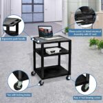 Luxor 34inch 3-Shelf Plastic Utility Cart with Flat Shelves and Electrical Outlet - 300lb Weight Capacity - Black