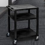 Luxor 34inch 3-Shelf Plastic Utility Cart with Flat Shelves and Electrical Outlet - 300lb Weight Capacity - Black