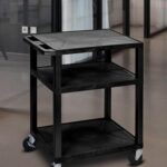 Luxor 34inch 3-Shelf Plastic Utility Cart with Flat Shelves and Electrical Outlet - 300lb Weight Capacity - Black