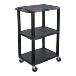 Luxor 42inch 3-Shelf Heavy Duty Plastic Utility Cart with 3 Flat Shelves – 300lb Weight Capacity – Black – 24 x 18
