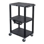 Luxor 42inch 3-Shelf Heavy Duty Plastic Utility Cart with 3 Flat Shelves – 300lb Weight Capacity – Black – 24 x 18