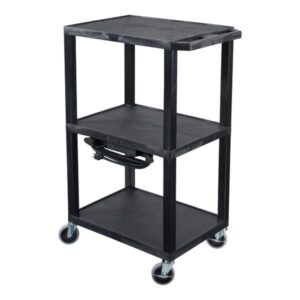 Luxor 42inch 3-Shelf Heavy Duty Plastic Utility Cart with 3 Flat Shelves – 300lb Weight Capacity – Black – 24 x 18