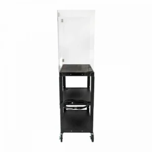 Luxor Adjustable-Height 3-Shelf Steel AV Cart with Acrylic Sneeze Guard