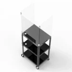 Luxor Adjustable-Height 3-Shelf Steel AV Cart with Acrylic Sneeze Guard