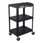 Luxor 42inch 3-Shelf Adjustable-Height Steel Utility Cart - 300lb Weight Capacity - Black - 24 x 42