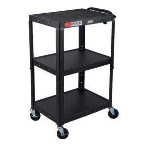 Luxor 42inch 3-Shelf Adjustable-Height Steel Utility Cart - 300lb Weight Capacity - Black - 24 x 42