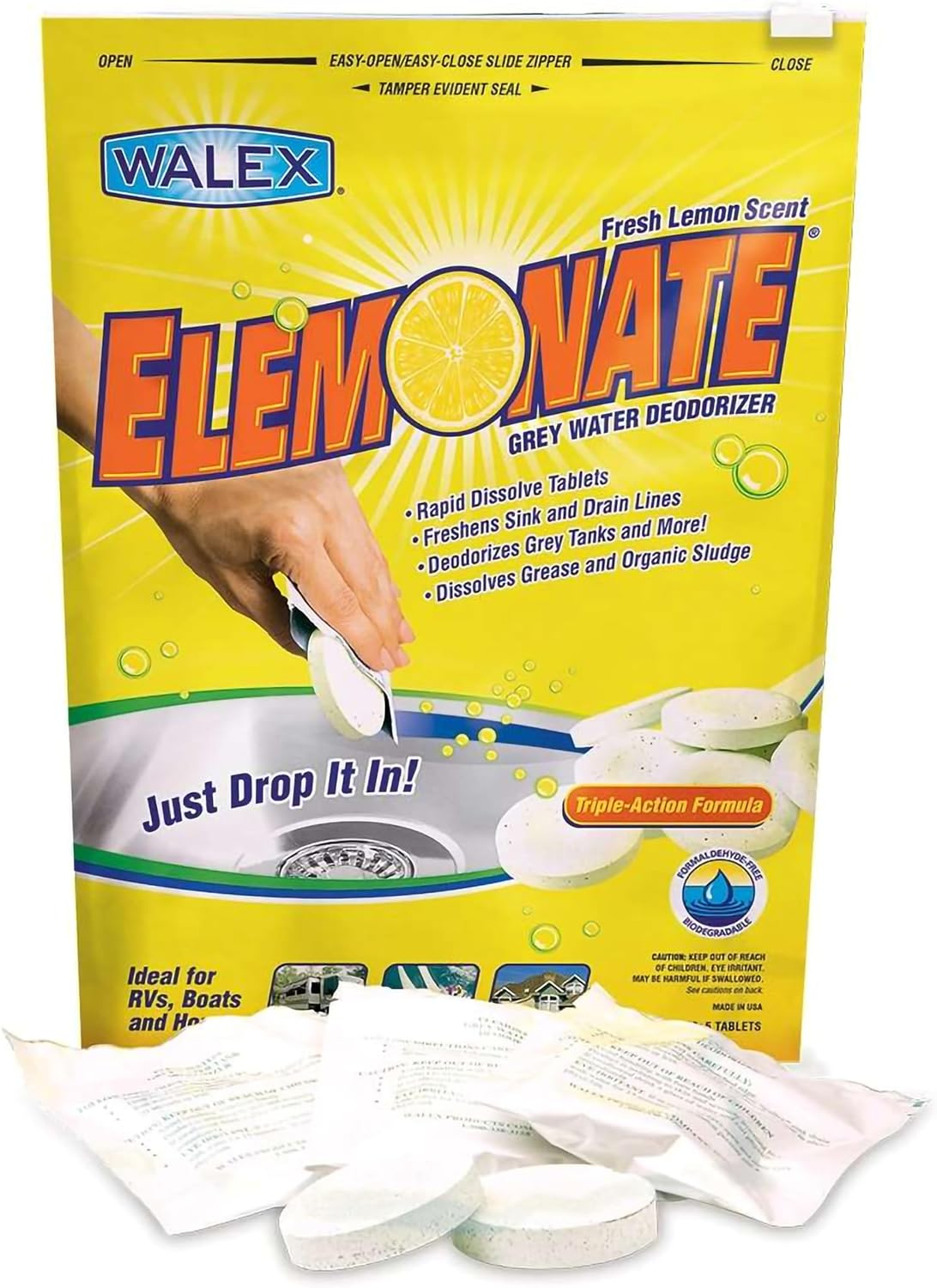 Walex Elemonate Drop-ins for Grey Water Deodorizing - 5-pack - Fresh Lemon Walex Elemonate Drop-ins for Grey Water Deodorizing - 5-pack - Fresh Lemon